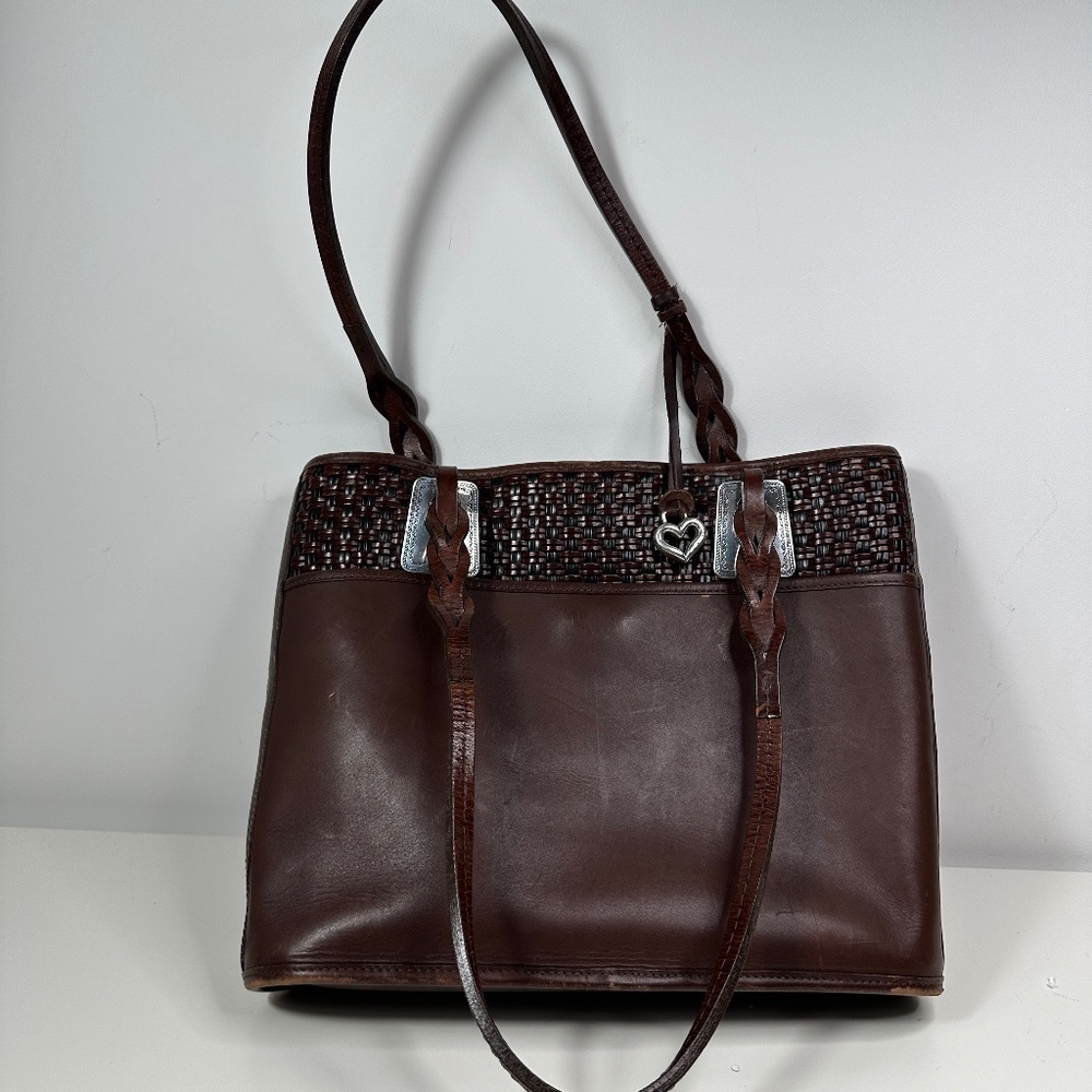 Brighton Beautiful Deep Oxblood Brown Woven Leather Medium Tote Shoulder Bag